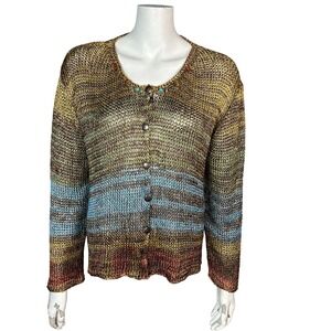 VTG Metallic Loose Knit Cardigan Women's L Mediterranean Double U Rainbow Israel